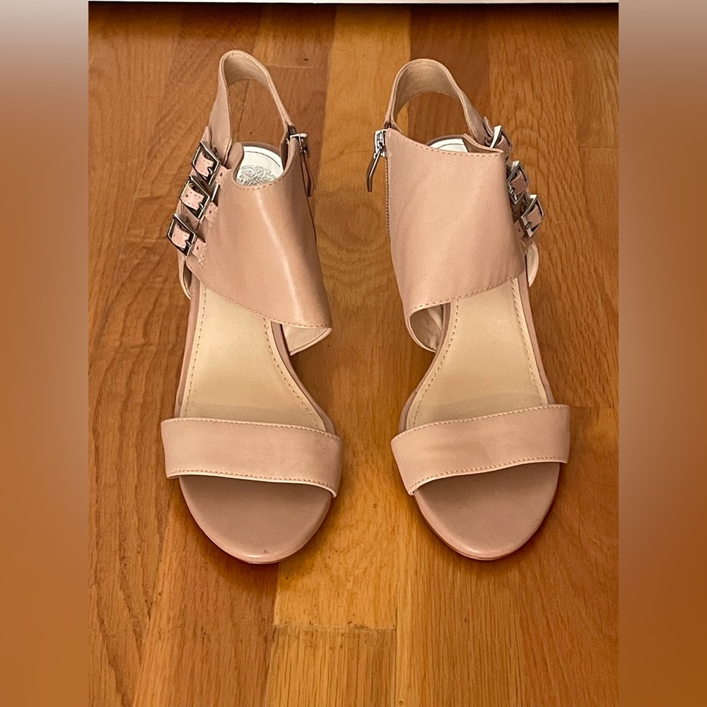 Vince Camuto Lyssia Leather Wedge Heels Open Toe Sandals‎ Tan US 8.5 EU 38.5